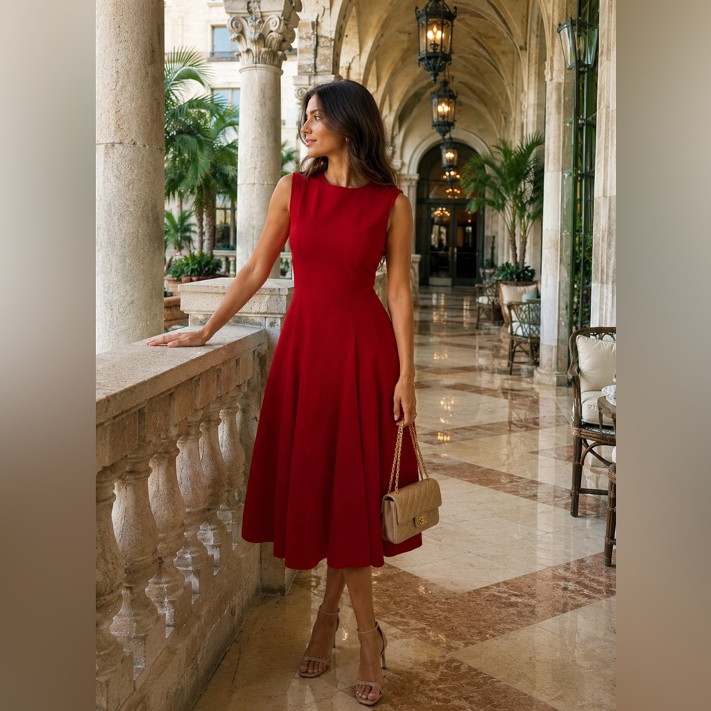Derek Lam New York Red Fit & Flare Midi Dress – Size 6